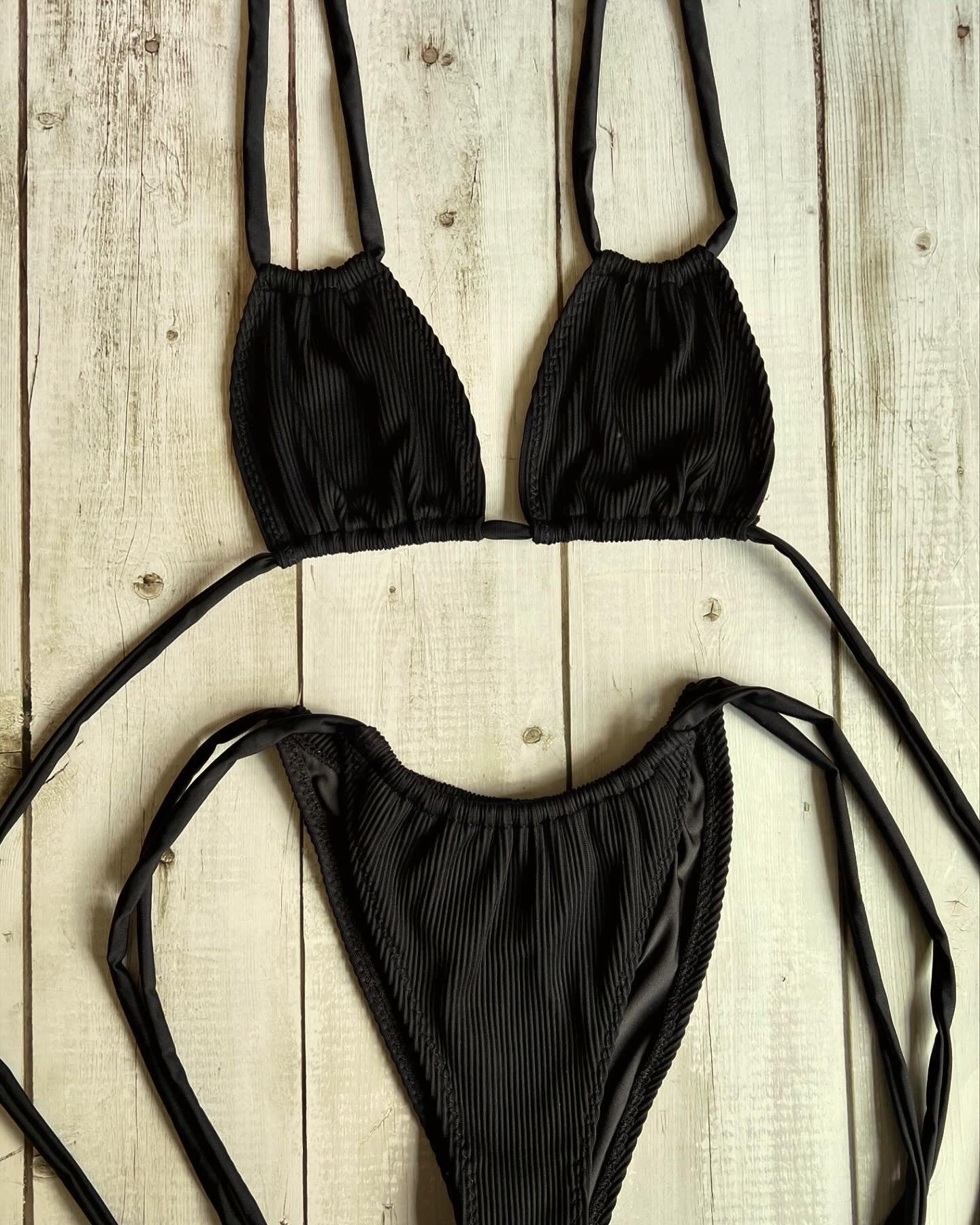 Black Ribbed String Bikini