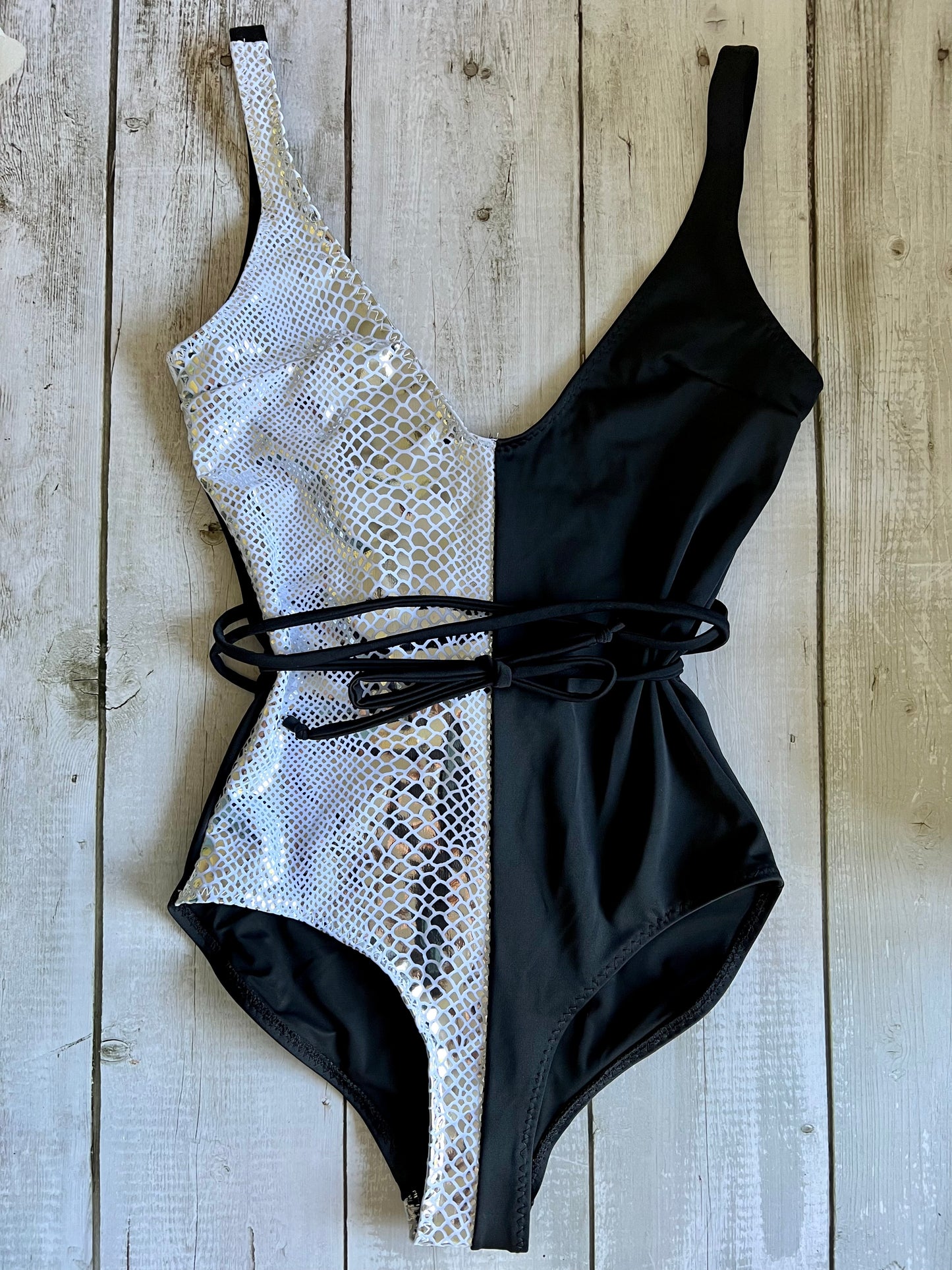 Black & Silver Snake Swimsuit - Size 8