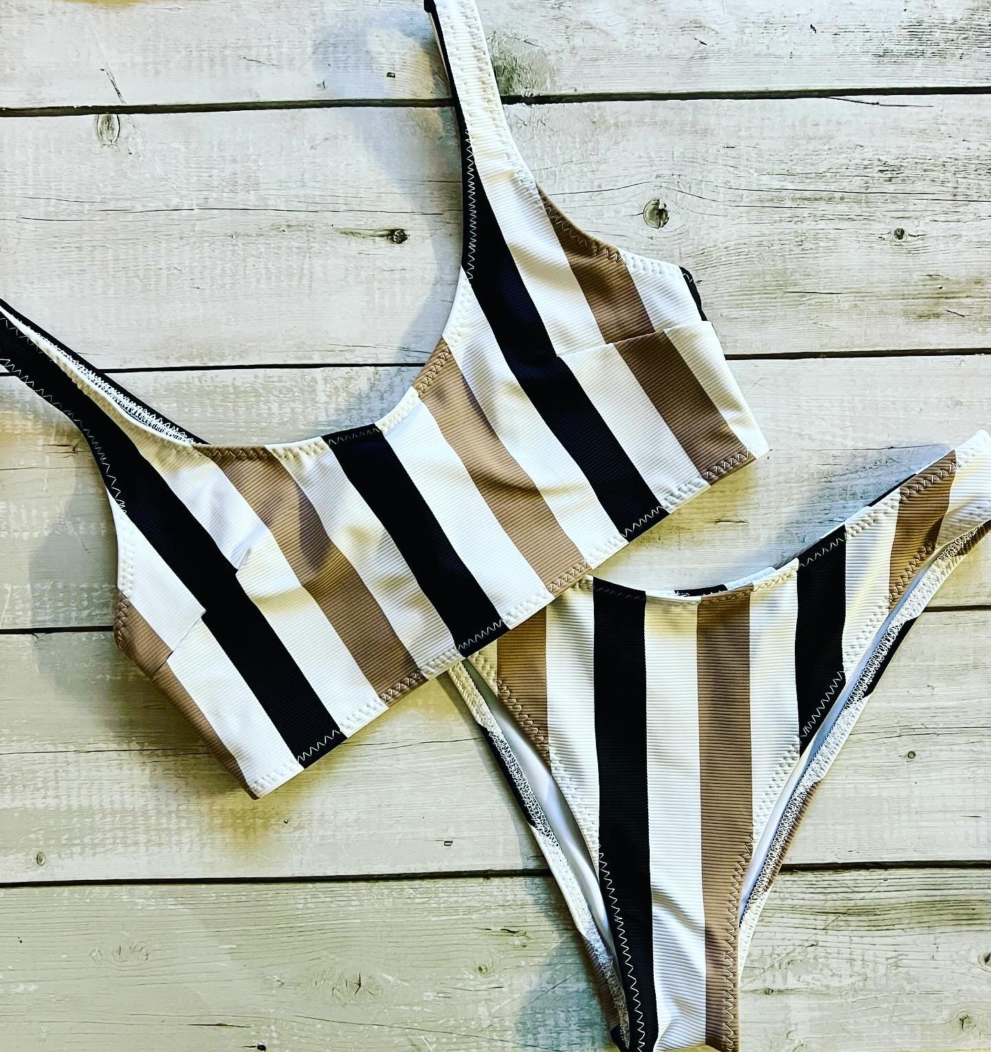Navy & Tan Striped Bikini