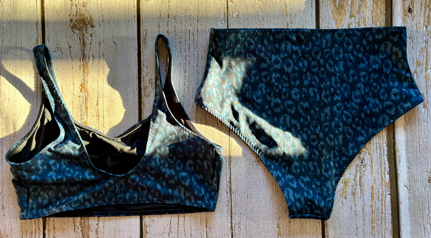 Dark Blue Leopard Bikini - Size 12