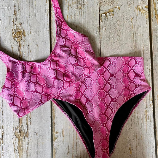 Pink Snake High Waist Bikini - Size 10