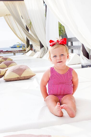 Girls Pink Striped Swimsuit