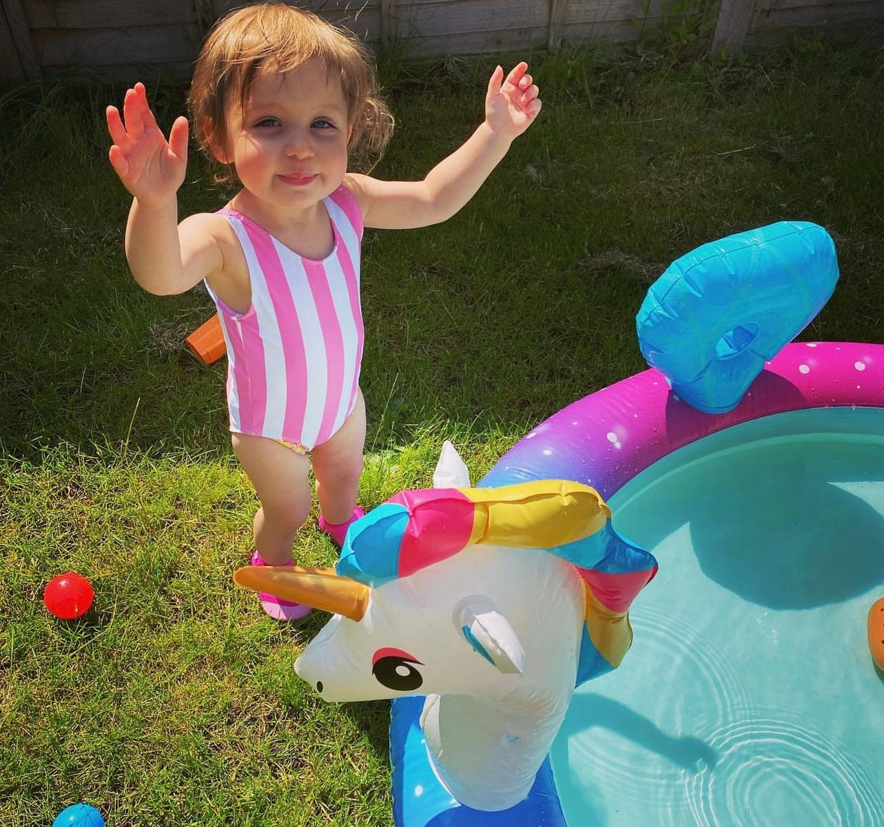 Girls Pink Stripe Swimsuit