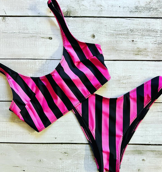 Black & Pink Striped Bikini