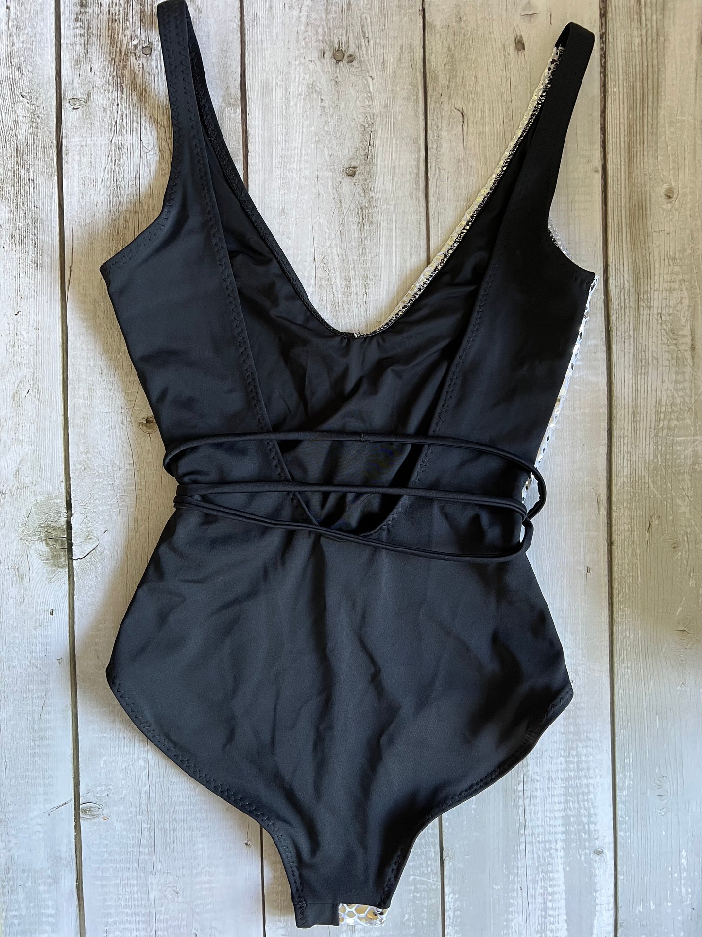Black & Silver Snake Swimsuit - Size 8