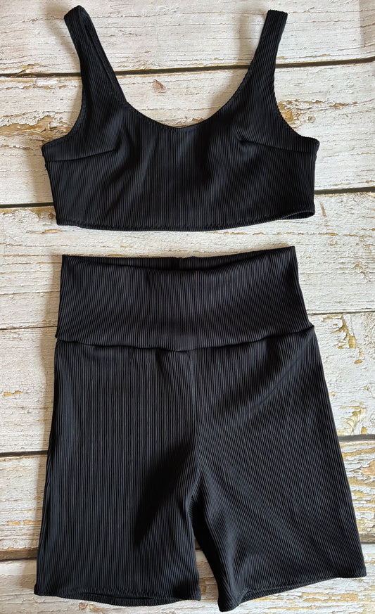 Black Ribbed Shorts Set