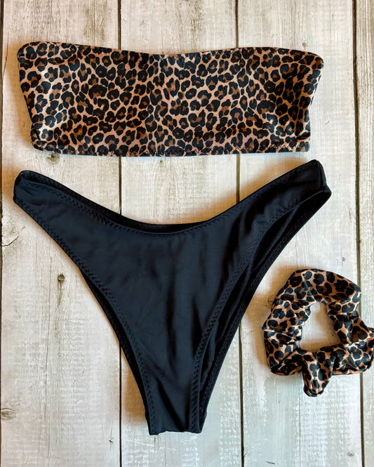 Classic Leopard Bandeau Bikini & Scrunchie