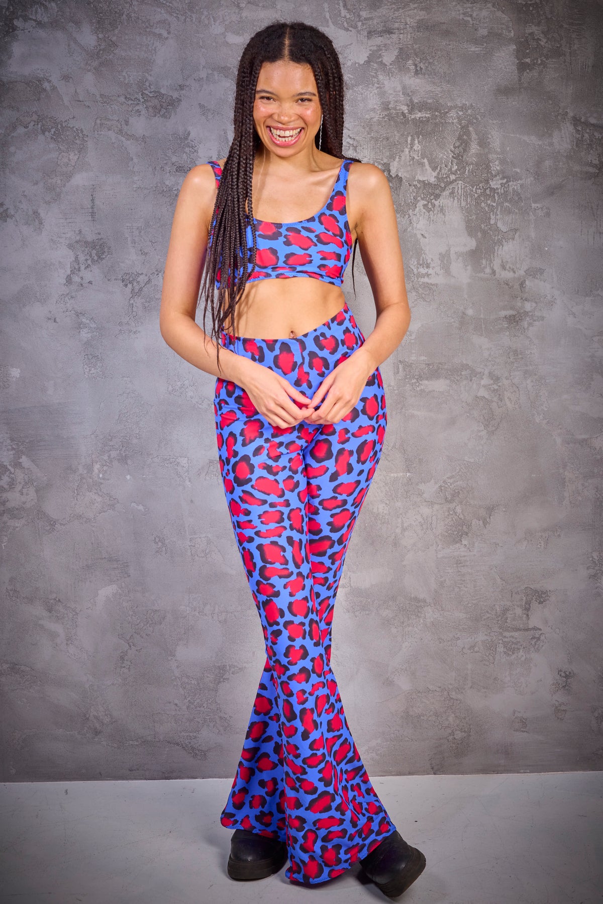 Blue Leopard Disco Flares