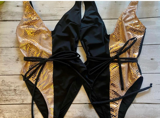 Black & Rose Gold half/half Swimsuit