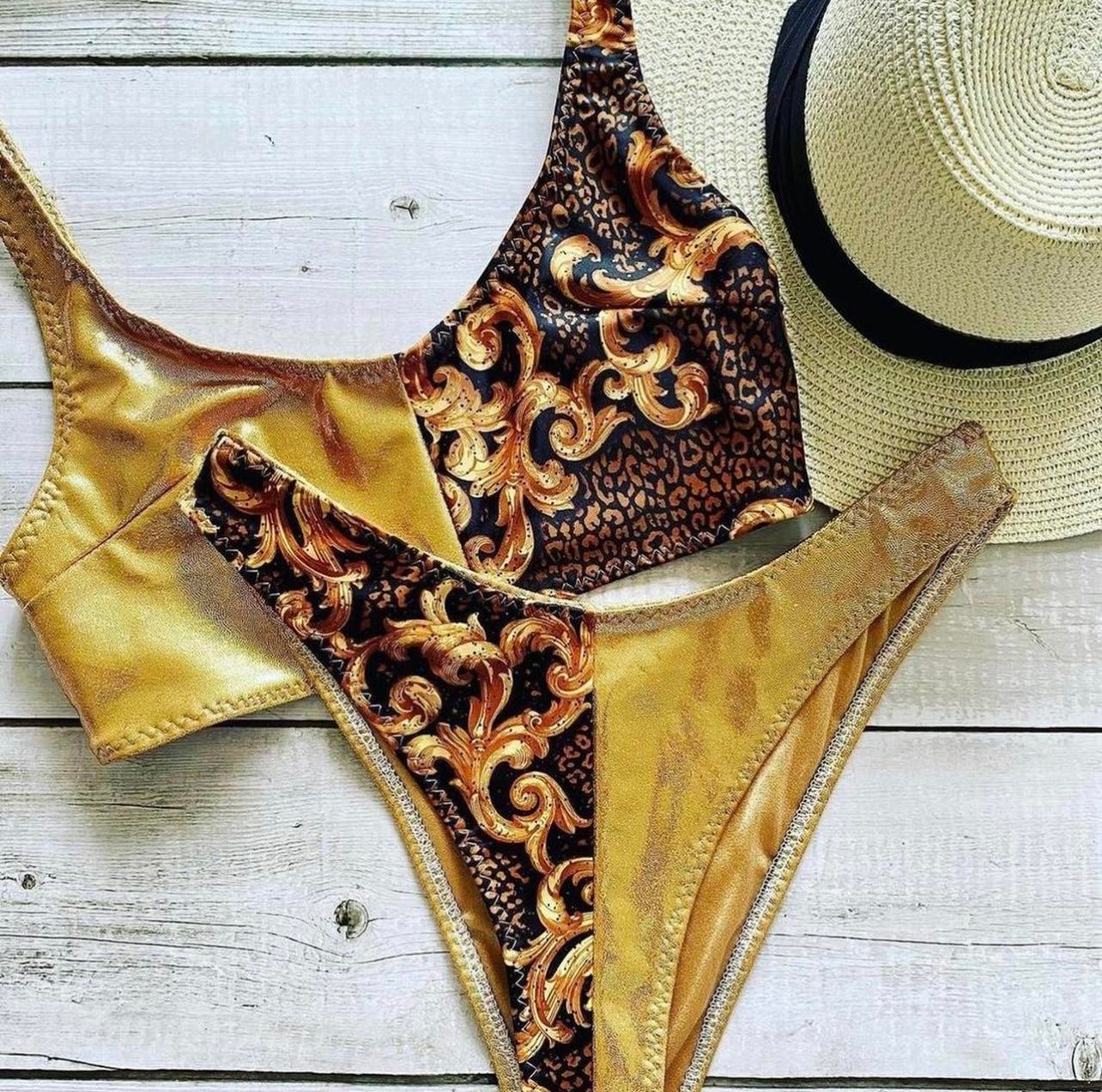 Gold Half/Half Bikini - Size 8, 10 & 12