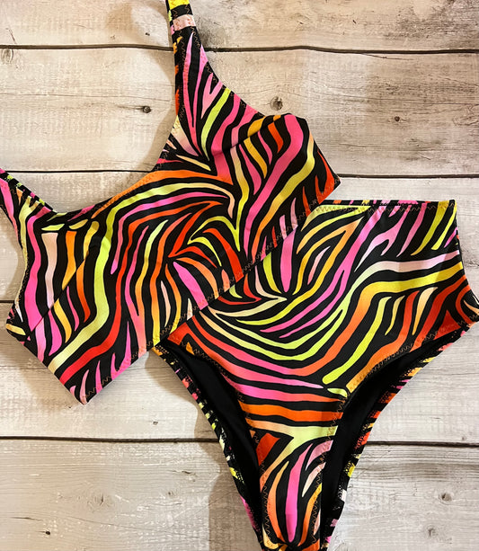 Multicoloured Zebra Bikini - Size 12