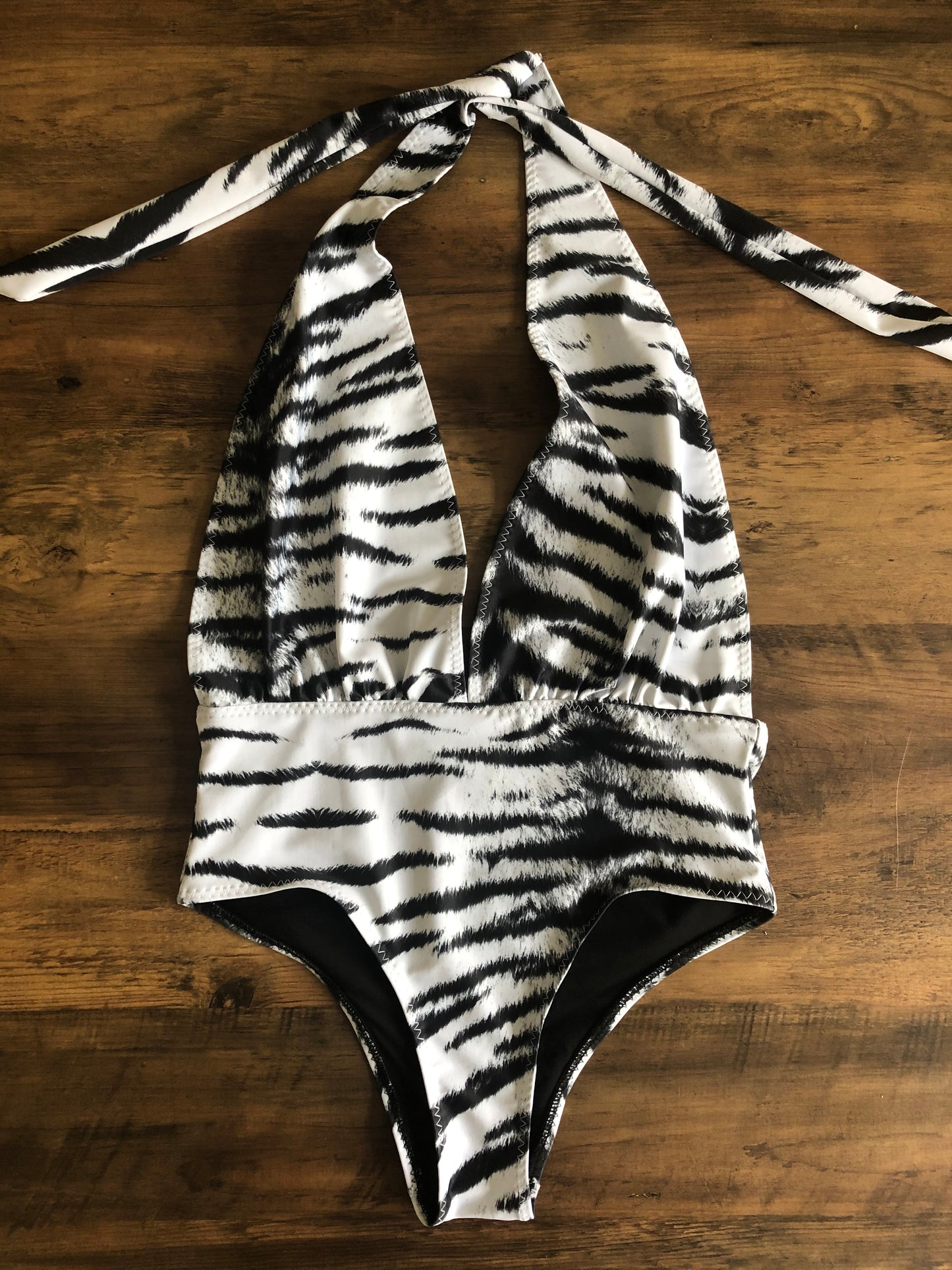 White Tiger Halter Swimsuit - Size 14