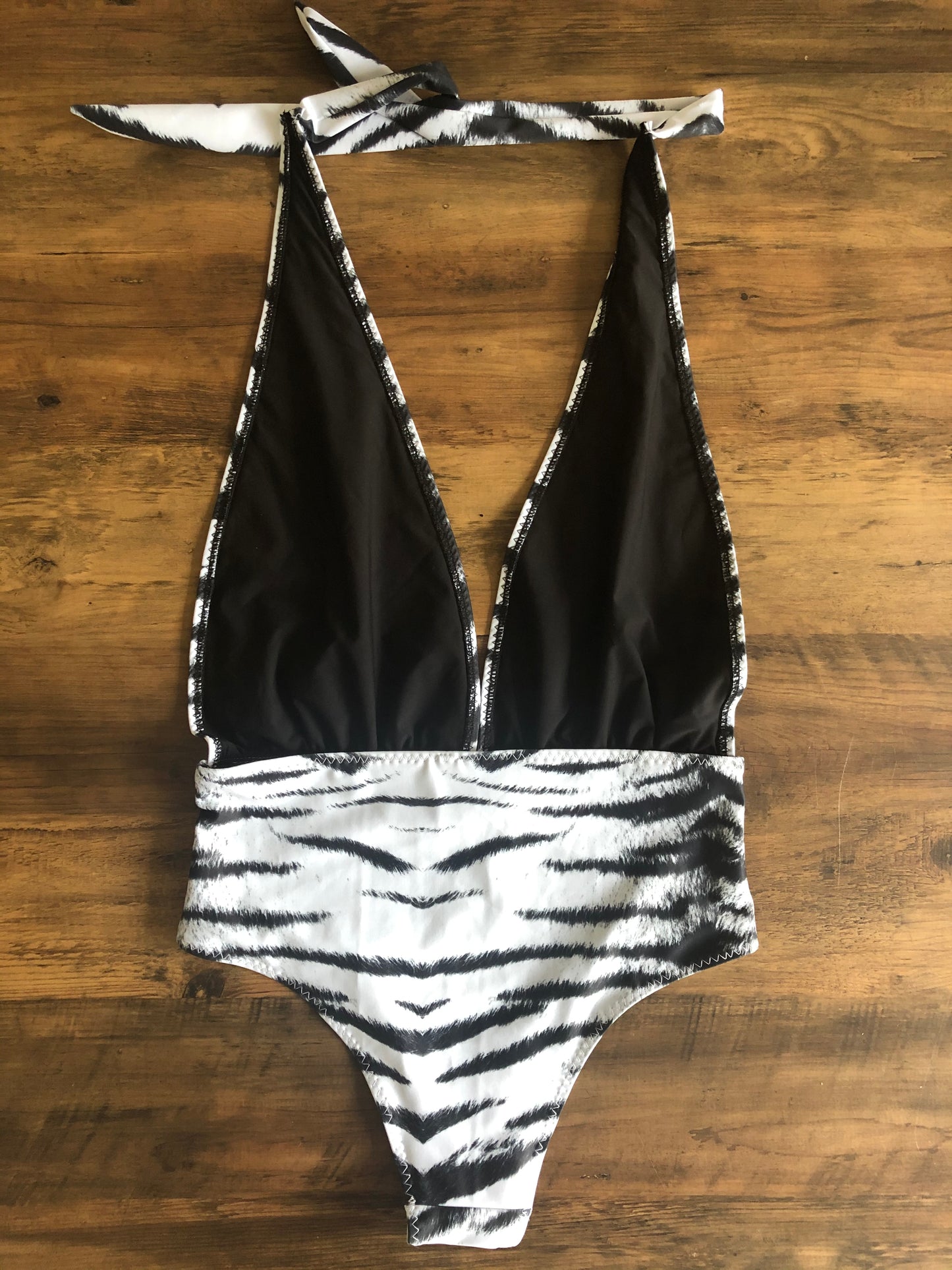 White Tiger Halter Swimsuit - Size 14