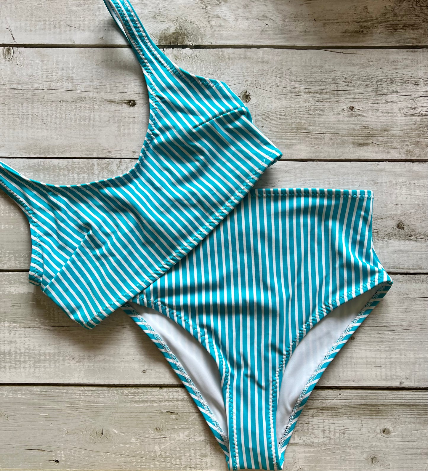 Aqua Stripe Bikini - Size 8 & 14