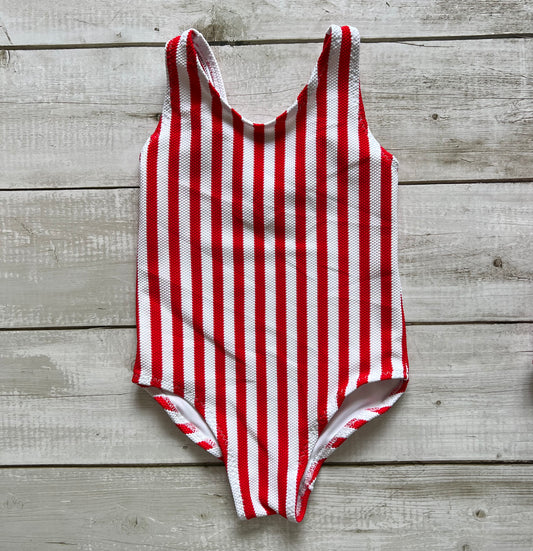 Girls Red Stripe Swimsuit